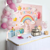 Aperturee - Aperturee Sweet Pink Cute Rainbow Clouds Birthday Backdrop